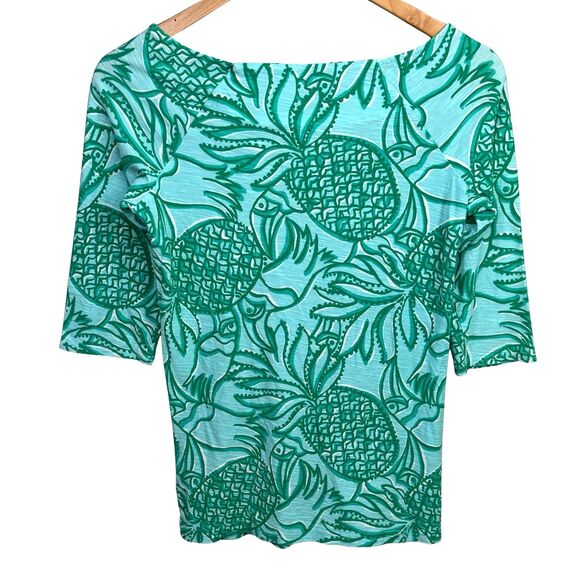 Lilly Pulitzer Top Shirt Tee M Green TOUCAN TANGO Boatneck 3/4 Sleeves - Picture 4 of 14